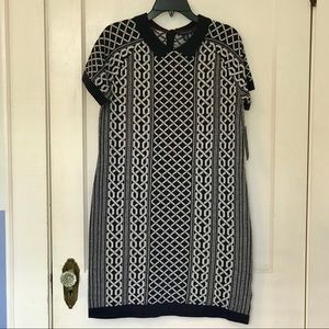 NWT Tommy Calf Length Short Sleeve Dress Navy Grey